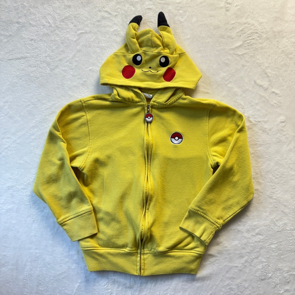 Pokemon Sweatshirt Kids Medium Yellow Full Zip Pikachu Hoodie‎ Pokeball Logo